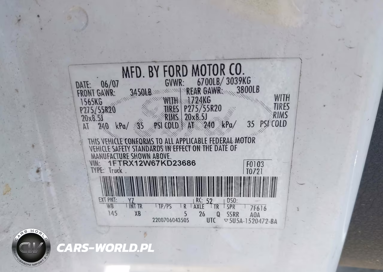 2007 Ford F-150 Stx-Xl-Xlt VIN:1FTRX12W67KD23686 - 9