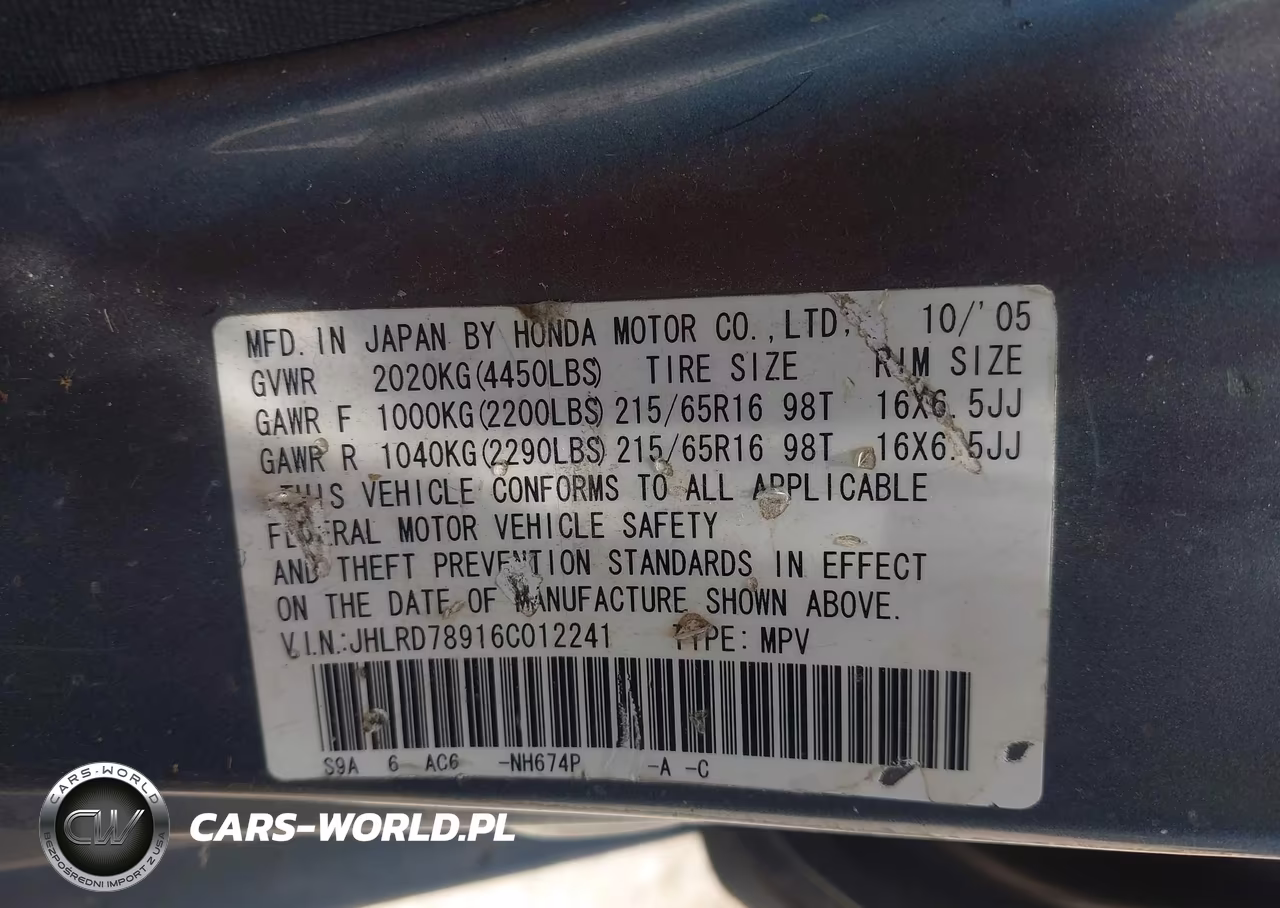 2006 Honda Cr-V Se VIN:JHLRD78916C012241 - 9
