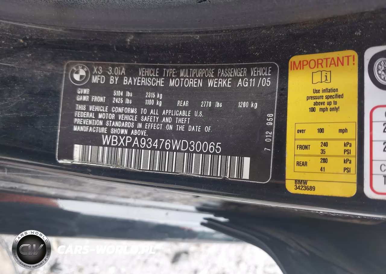 2006 BMW X3 3.0I VIN:WBXPA93476WD30065 - 9