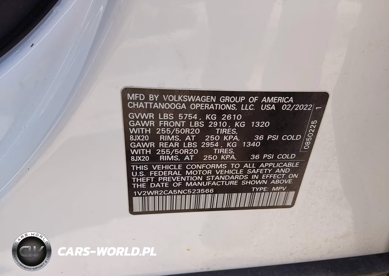2022 Volkswagen Atlas 3.6L V6 Se W-Technology VIN:1V2WR2CA5NC523566 - 9