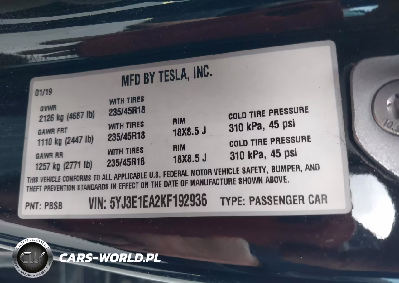 2019 Tesla Model 3 Long Range-Mid Range-Standard Range-Standard Range Plus VIN:5YJ3E1EA2KF192936 - 9