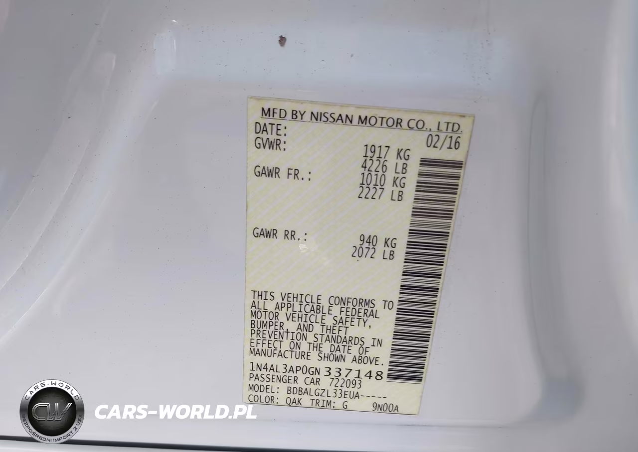 2016 Nissan Altima 2.5-2.5 S-2.5 Sl-2.5 Sr-2.5 Sv VIN:1N4AL3AP0GN337148 - 9