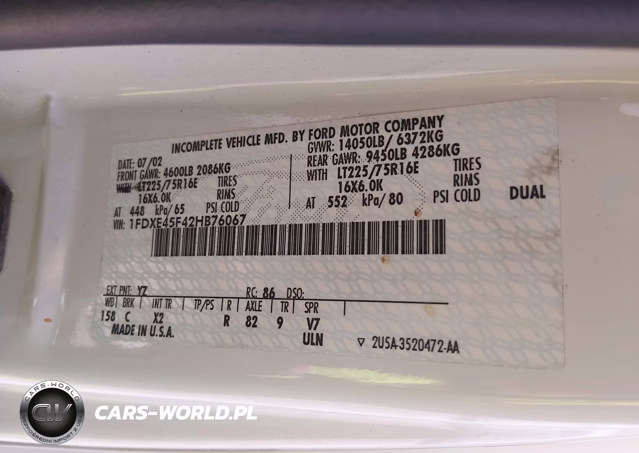 2002 Ford E-450 Cutaway Standard VIN:1FDXE45F42HB76067 - 8