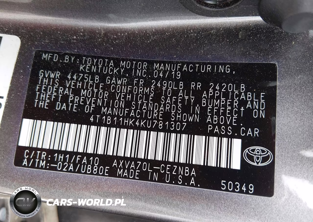 2019 Toyota Camry Le VIN:4T1B11HK4KU781307 - 9