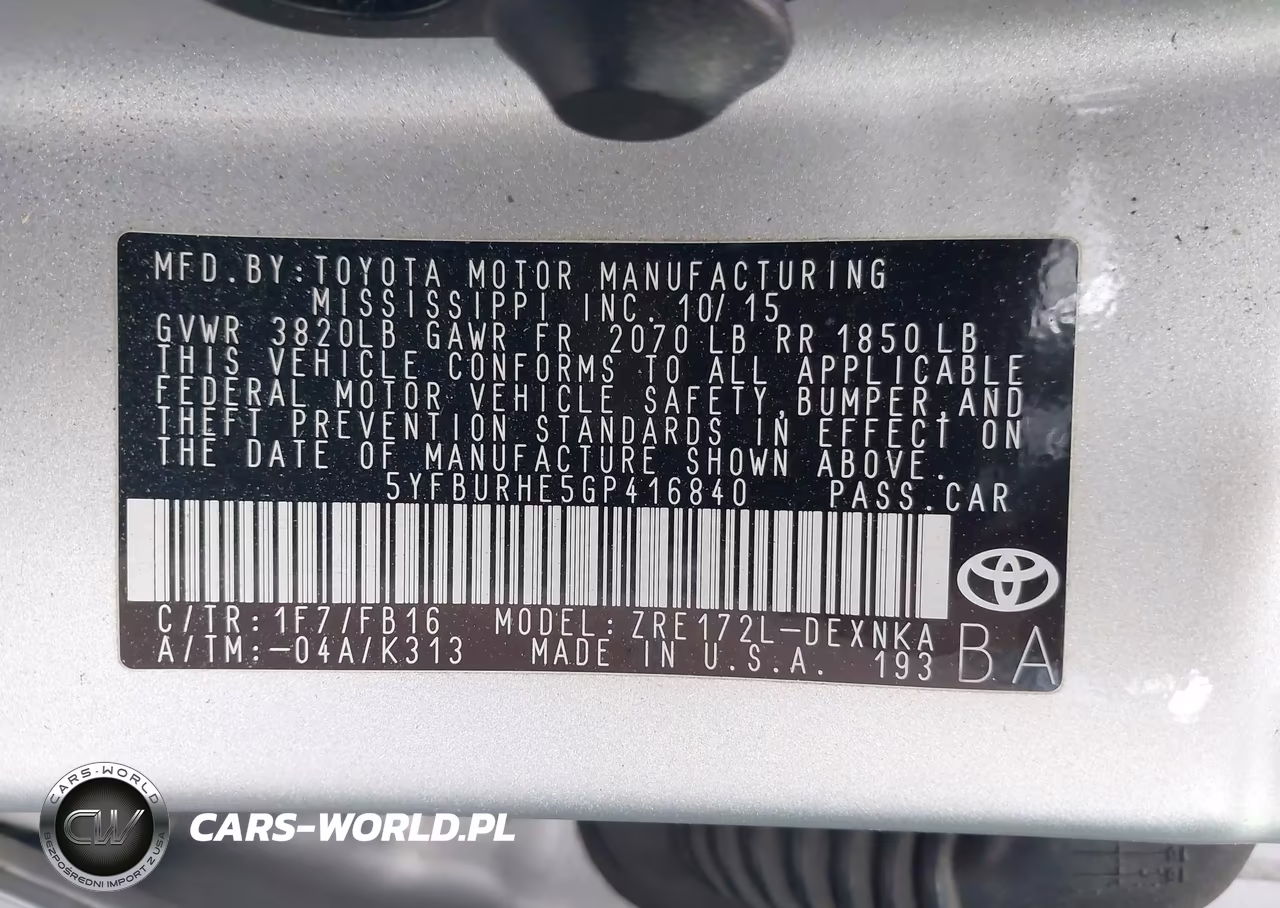 2016 Toyota Corolla Le VIN:5YFBURHE5GP416840 - 9