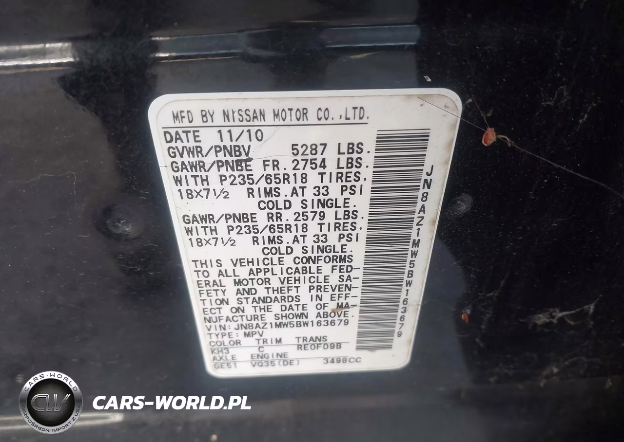 2011 Nissan Murano S VIN:JN8AZ1MW5BW163679 - 9