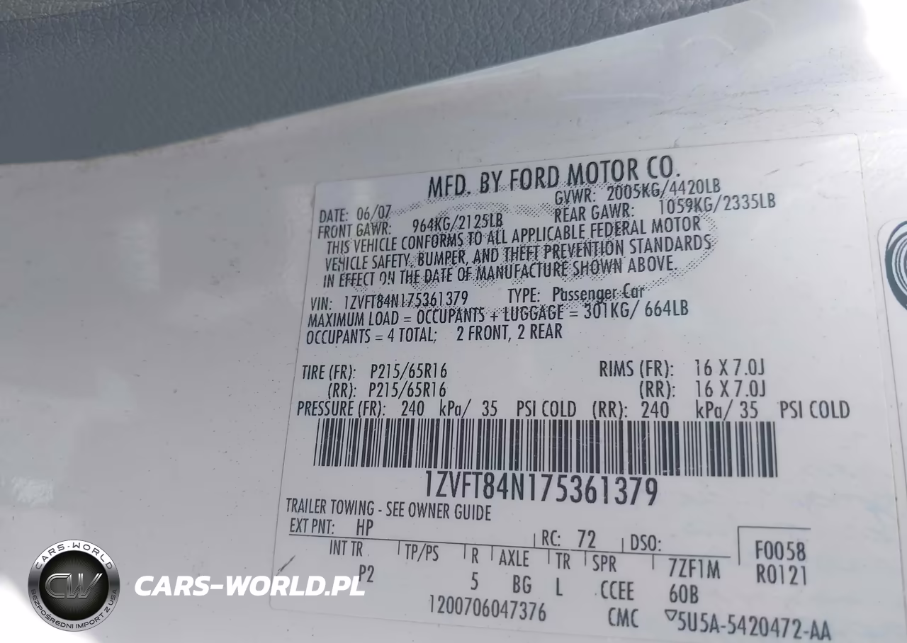 2007 Ford Mustang V6 Deluxe-V6 Premium VIN:1ZVFT84N175361379 - 9