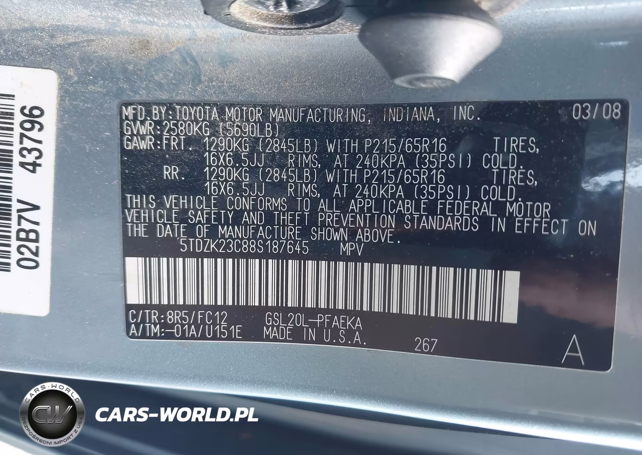2008 Toyota Sienna Le VIN:5TDZK23C88S187645 - 9