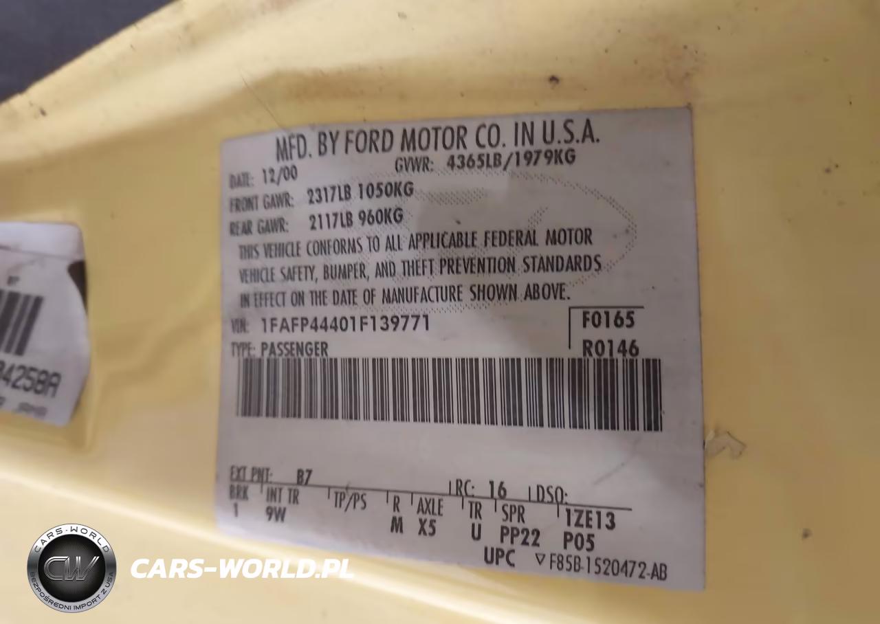 2001 Ford Mustang VIN:1FAFP44401F139771 - 9