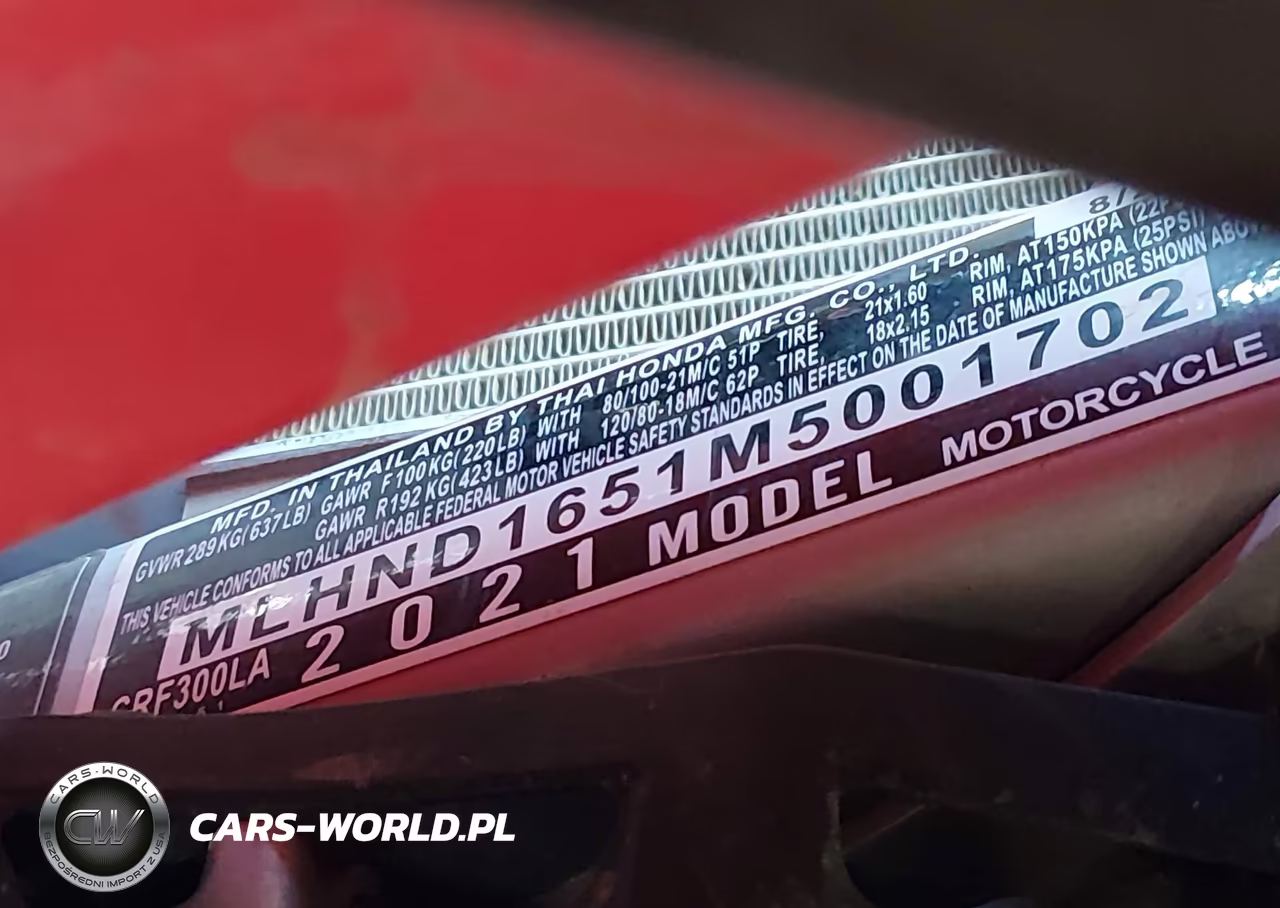 2021 Honda Crf300 La VIN:MLHND1651M5001702 - 10