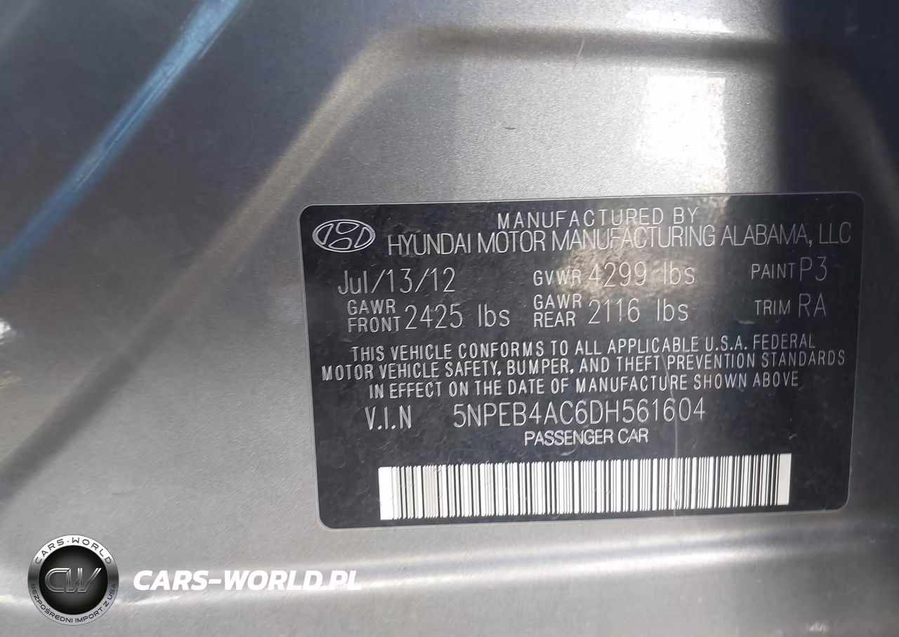 2013 Hyundai Sonata Gls VIN:5NPEB4AC6DH561604 - 9