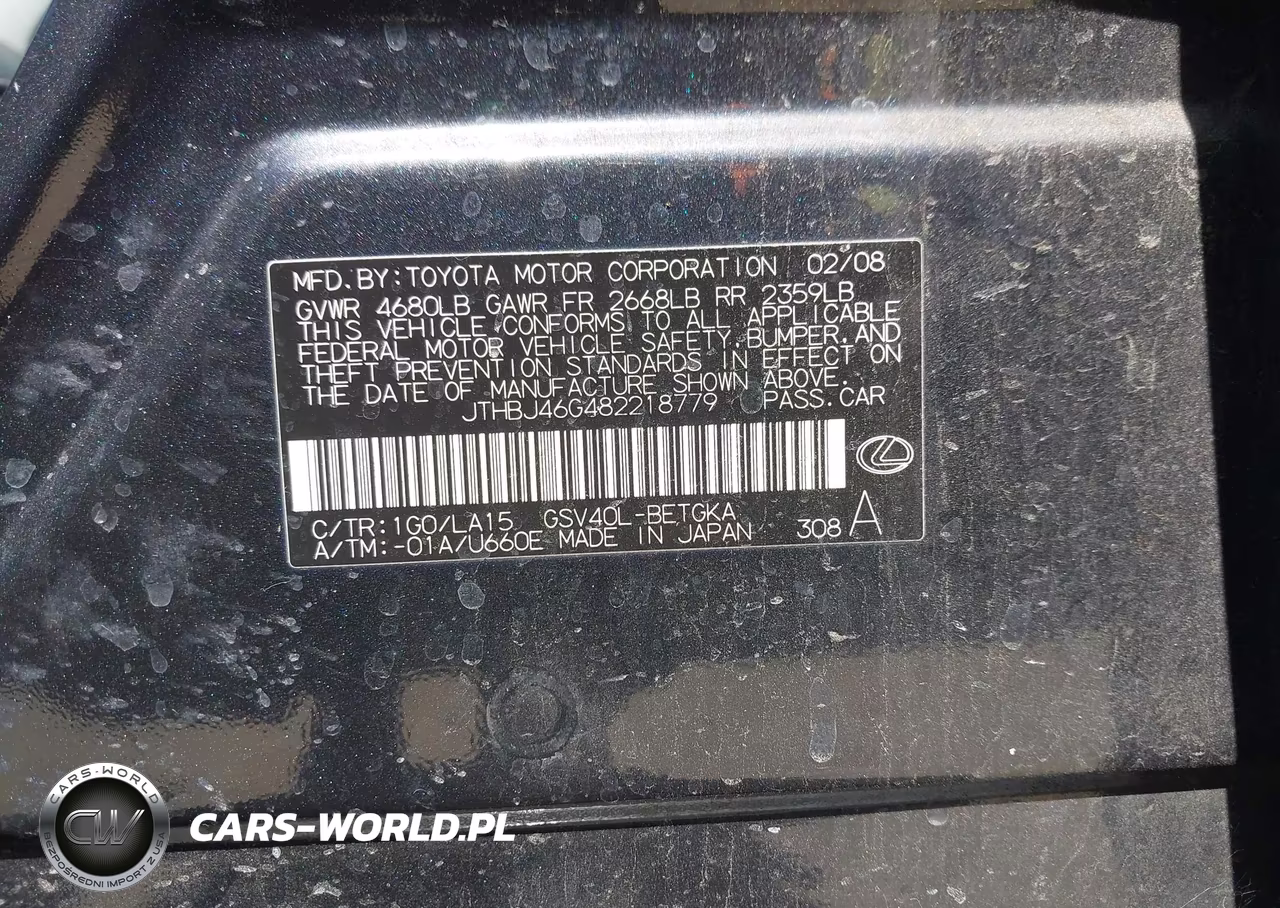 2008 Lexus Es 350 VIN:JTHBJ46G482218779 - 9