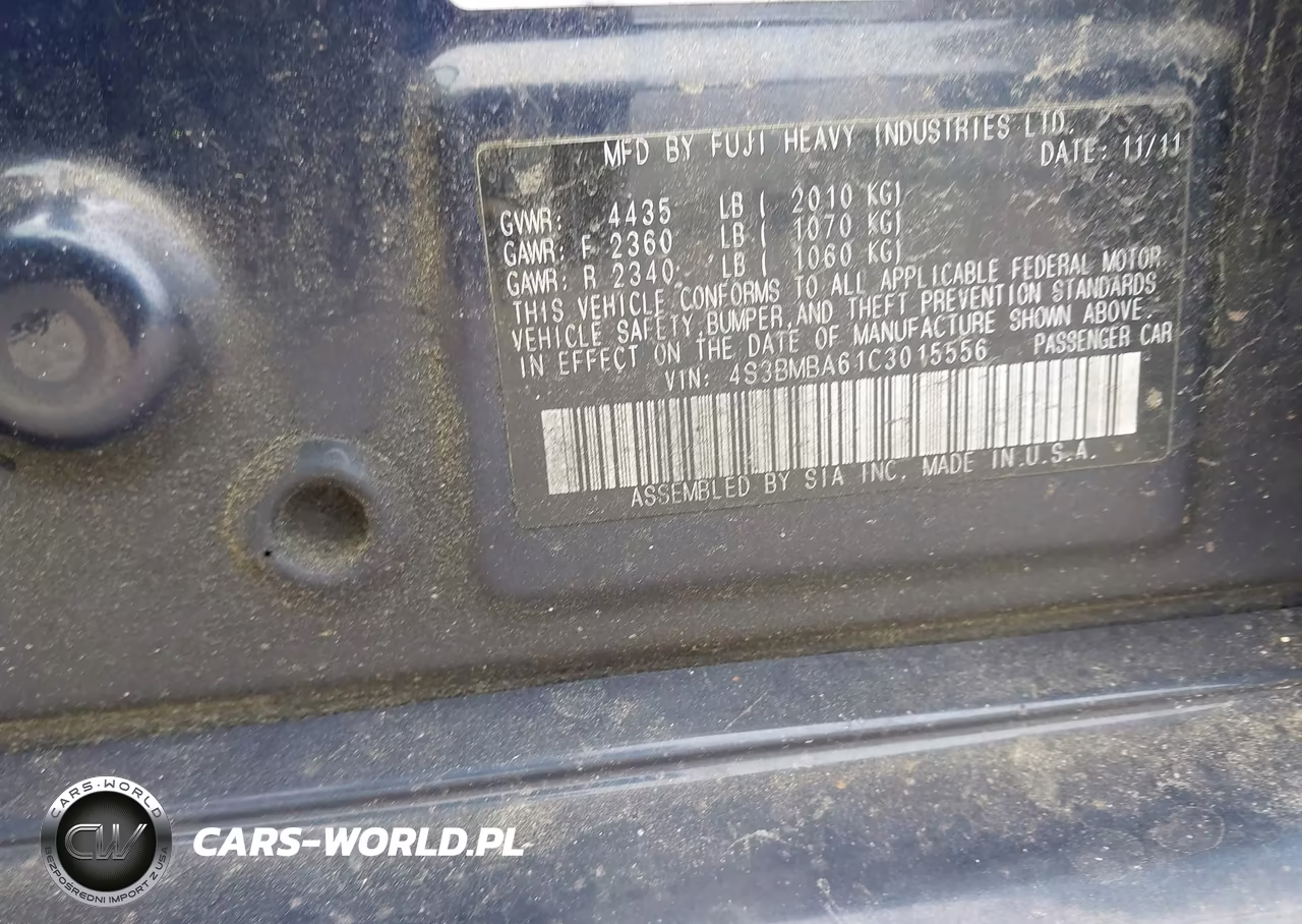 2012 Subaru Legacy 2.5I VIN:4S3BMBA61C3015556 - 9