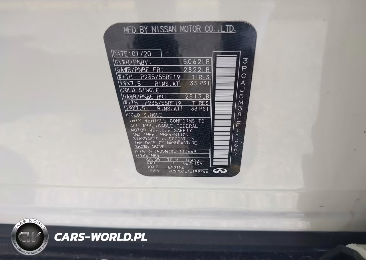 2020 Infiniti Qx50 Essential Awd VIN:3PCAJ5M38LF113669 - 9