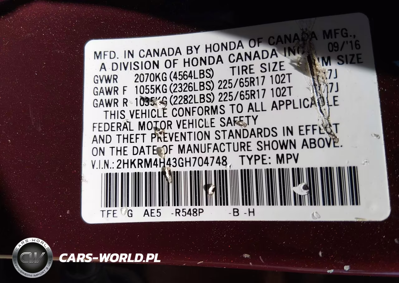 2016 Honda Cr-V Se VIN:2HKRM4H43GH704748 - 9