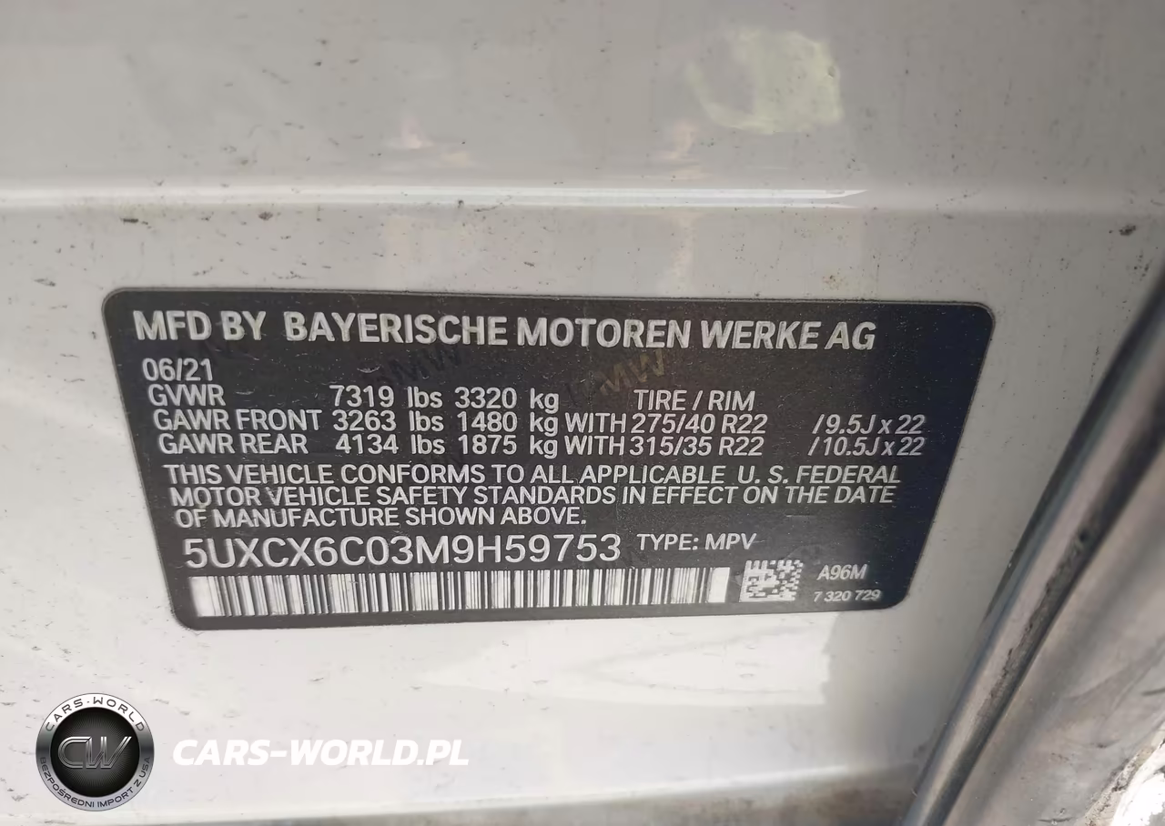 2021 BMW X7 M50I VIN:5UXCX6C03M9H59753 - 9