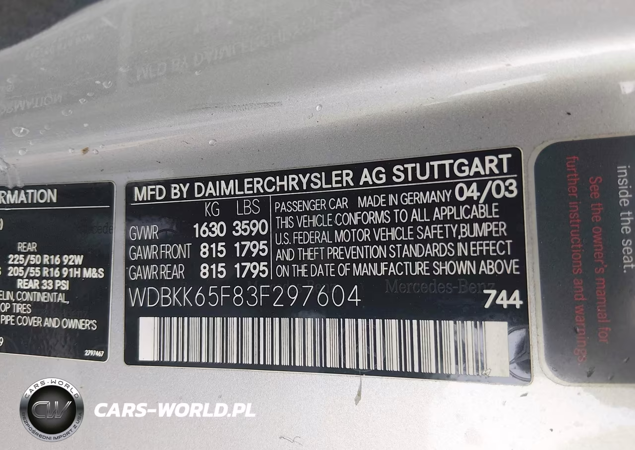 2003 Mercedes-Benz Slk 320 VIN:WDBKK65F83F297604 - 9