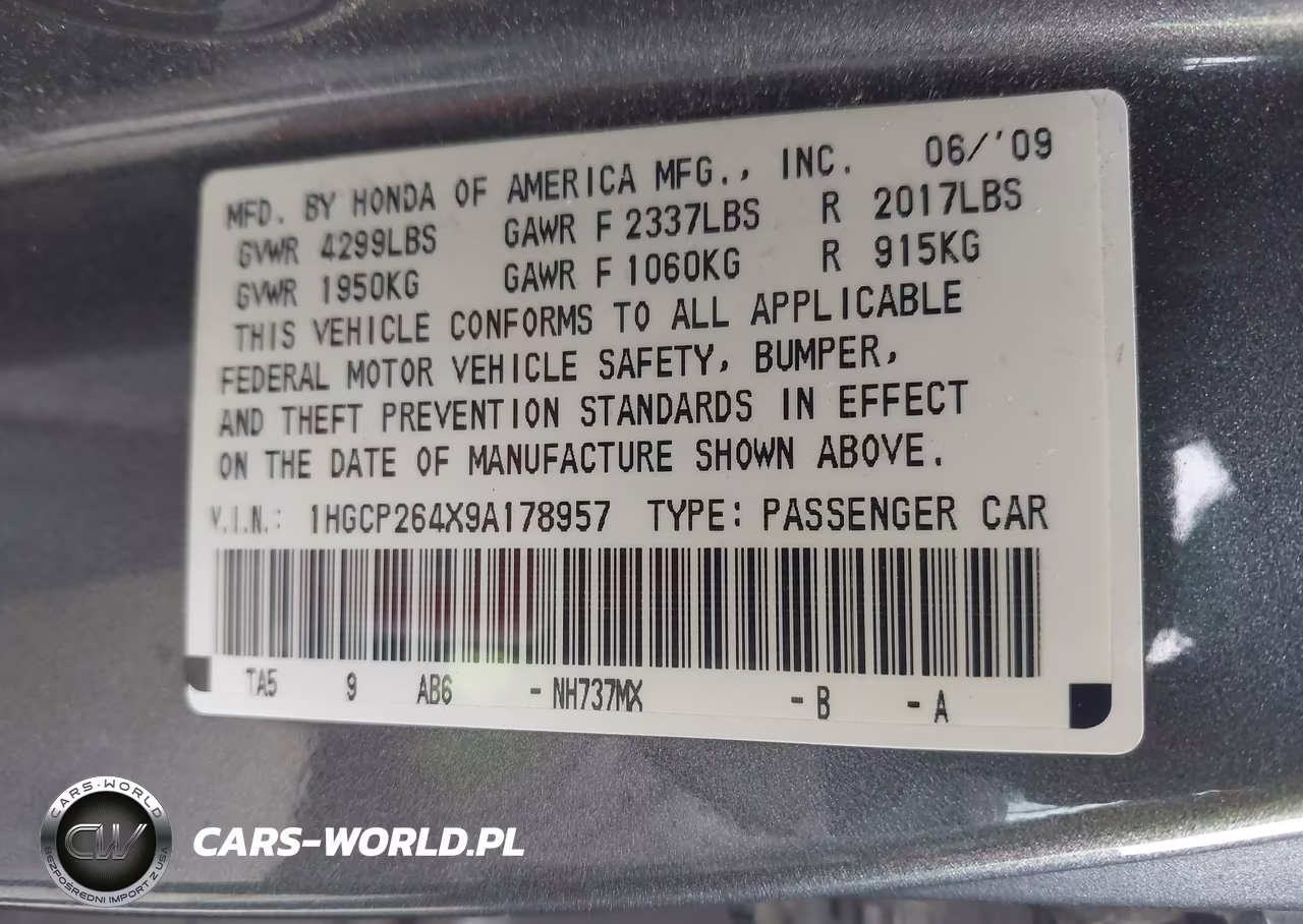 2009 Honda Accord 2.4 Lx-P VIN:1HGCP264X9A178957 - 9