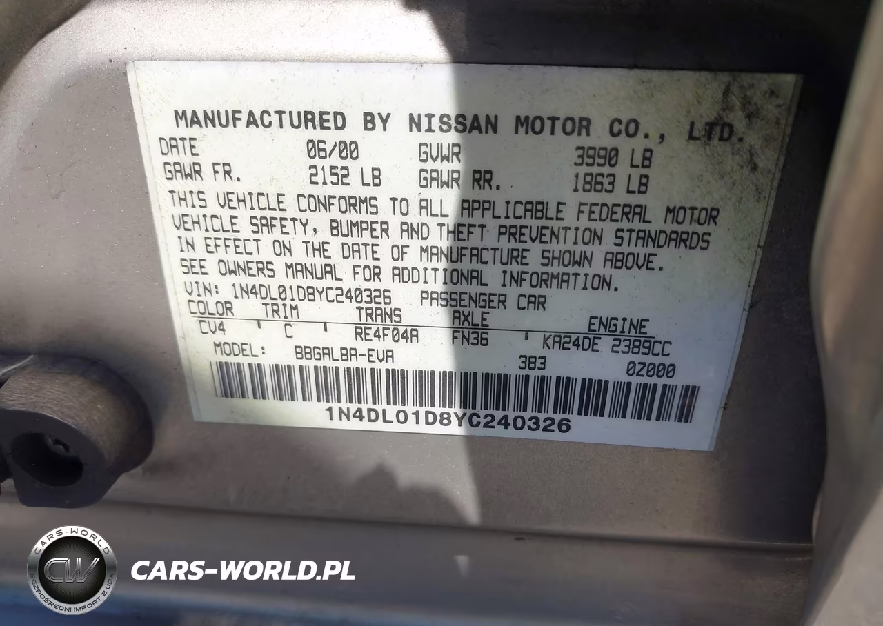 2000 Nissan Altima Gle-Gxe-Se-Xe VIN:1N4DL01D8YC240326 - 9