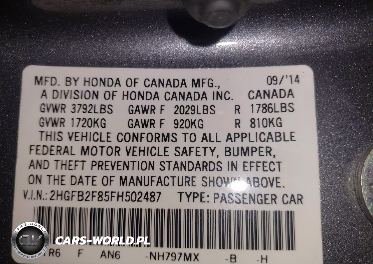 2015 Honda Civic Ex VIN:2HGFB2F85FH502487 - 9