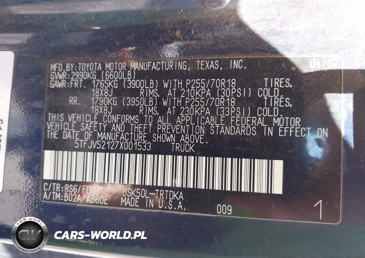 2007 Toyota Tundra Base 5.7L V8 VIN:5TFJV52127X001533 - 9