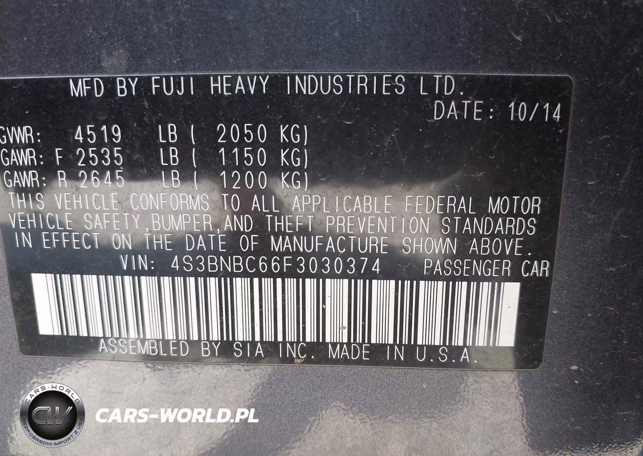 2015 Subaru Legacy 2.5I Premium VIN:4S3BNBC66F3030374 - 9