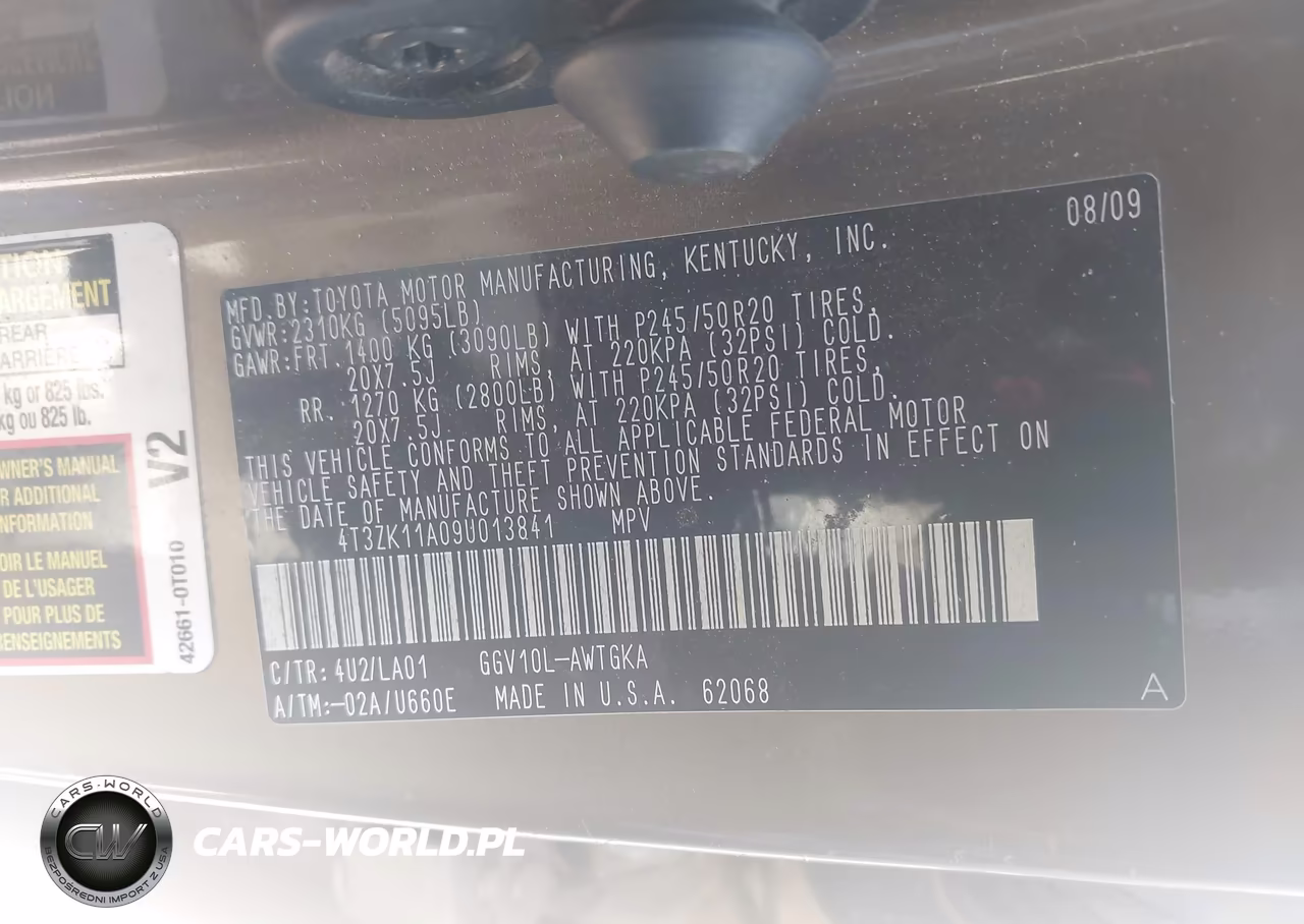 2009 Toyota Venza Base V6 VIN:4T3ZK11A09U013841 - 9