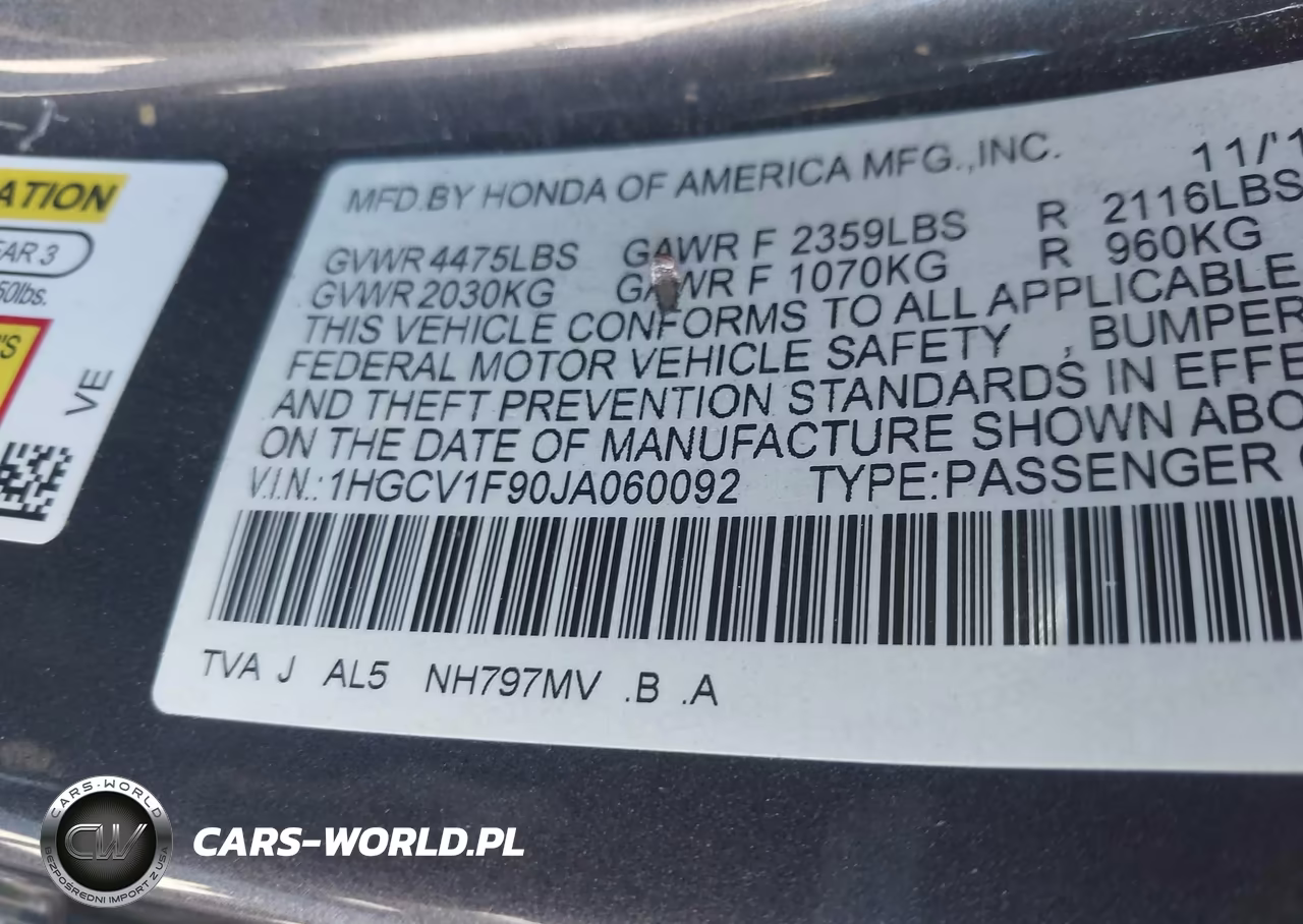 2018 Honda Accord Touring VIN:1HGCV1F90JA060092 - 9