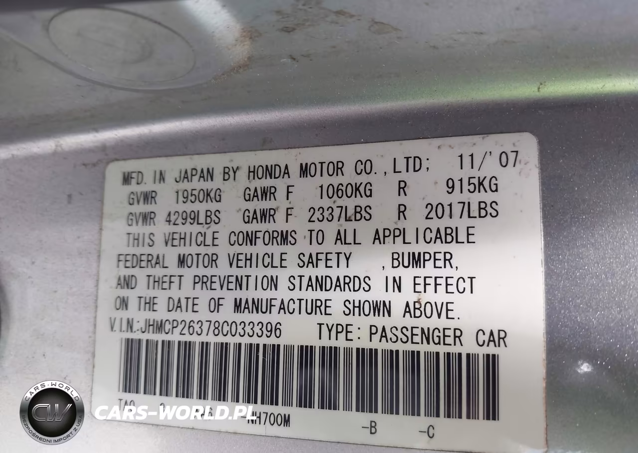 2008 Honda Accord 2.4 Lx VIN:JHMCP26378C033396 - 9