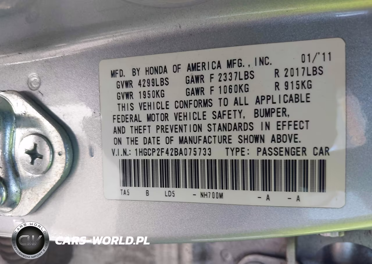 2011 Honda Accord 2.4 Lx-P VIN:1HGCP2F42BA075733 - 9