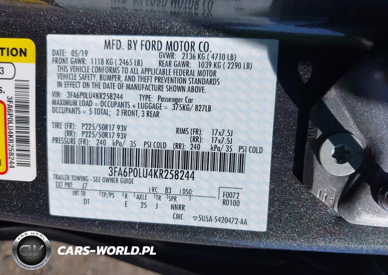 2019 Ford Fusion Hybrid Se VIN:3FA6P0LU4KR258244 - 9