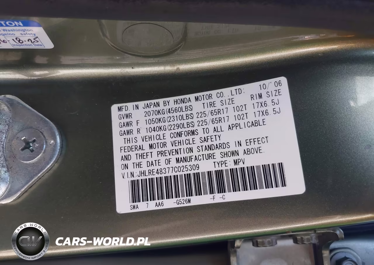 2007 Honda Cr-V Lx VIN:JHLRE48377C025309 - 9