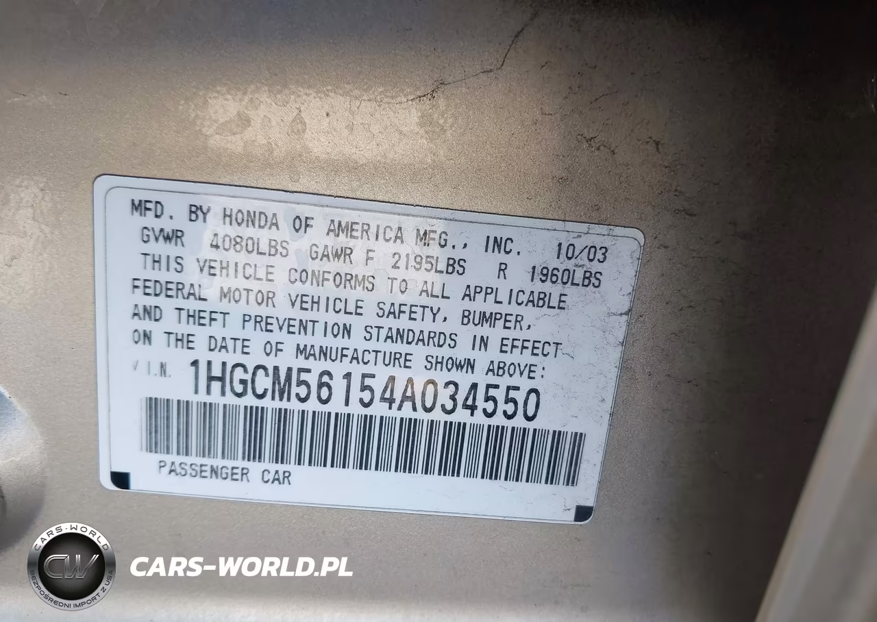2004 Honda Accord 2.4 Dx VIN:1HGCM56154A034550 - 9