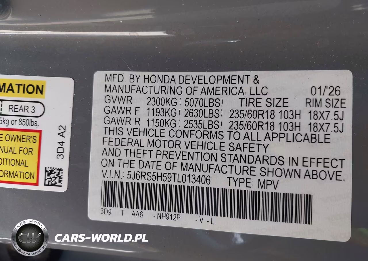 2026 Honda Cr-V Hybrid 2Wd Sport VIN:5J6RS5H59TL013406 - 9