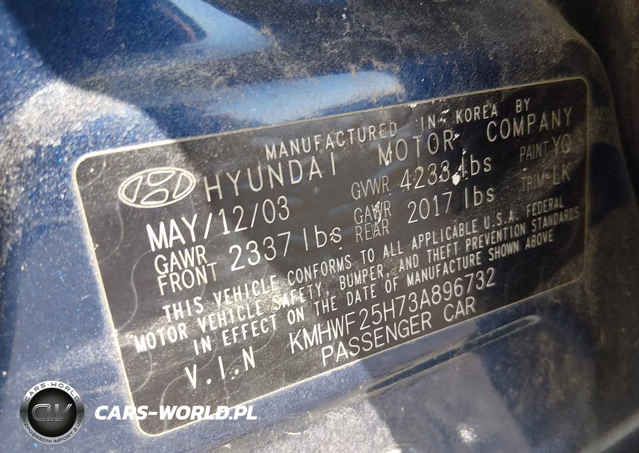2003 Hyundai Sonata Base W-2.7L V6 VIN:KMHWF25H73A896732 - 9