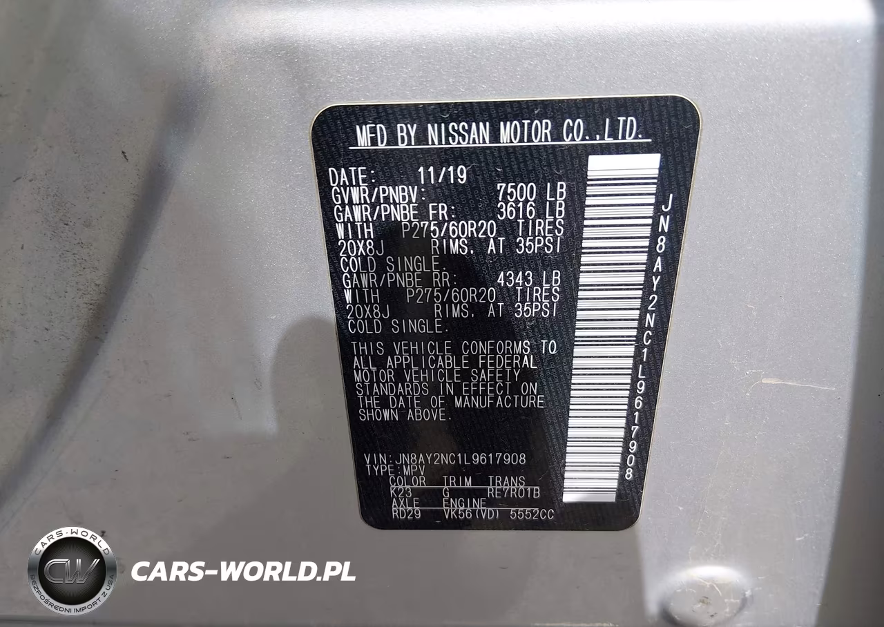 2020 Nissan Armada Sl 4Wd VIN:JN8AY2NC1L9617908 - 9
