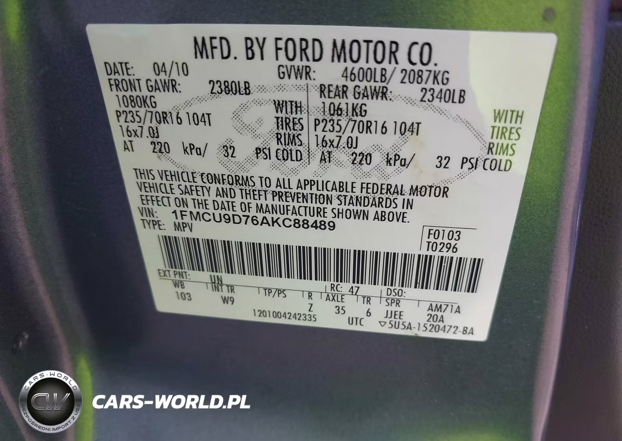 2010 Ford Escape Xlt VIN:1FMCU9D76AKC88489 - 9