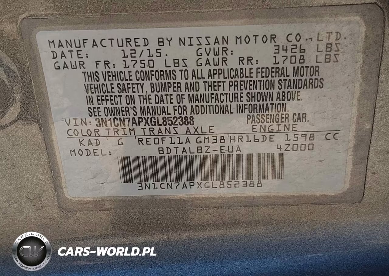 2016 Nissan Versa 1.6 S-1.6 S+-1.6 Sl-1.6 Sv VIN:3N1CN7APXGL852388 - 9
