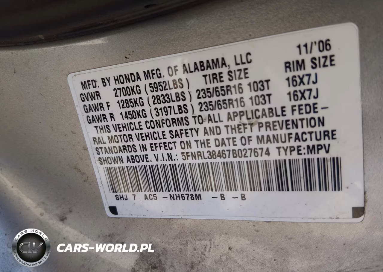 2007 Honda Odyssey Ex VIN:5FNRL38467B027674 - 9