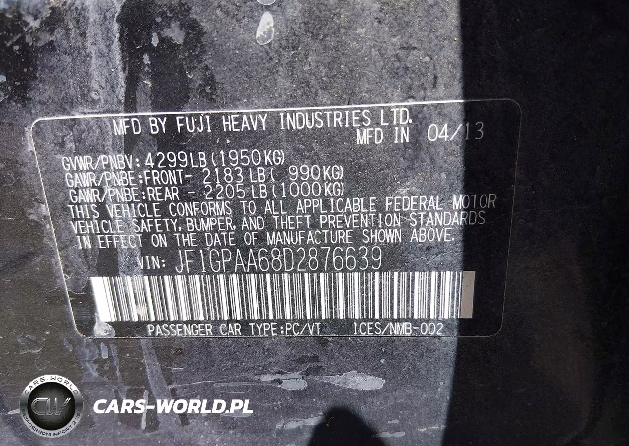 2013 Subaru Impreza 2.0I VIN:JF1GPAA68D2876639 - 9