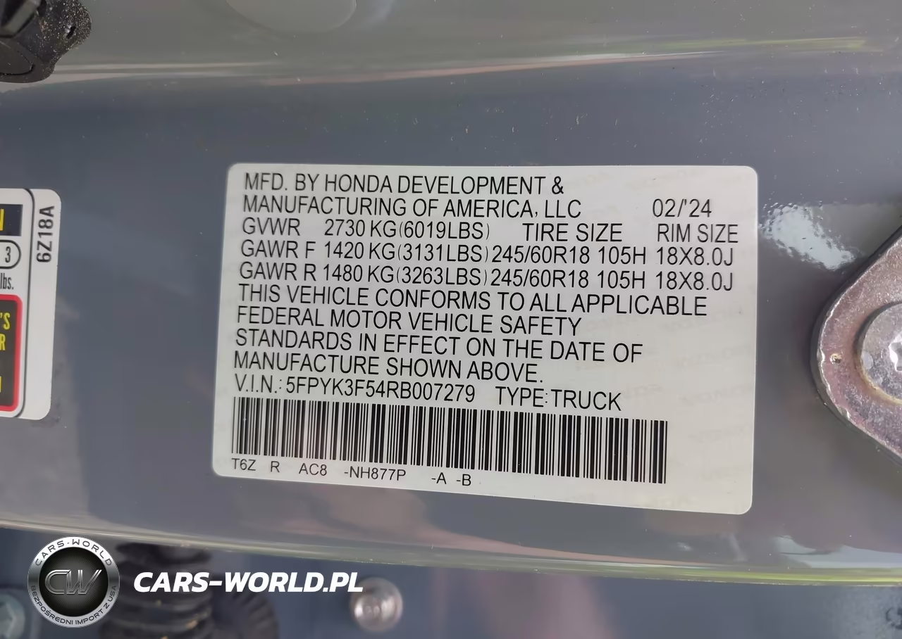 2024 Honda Ridgeline Rtl VIN:5FPYK3F54RB007279 - 9