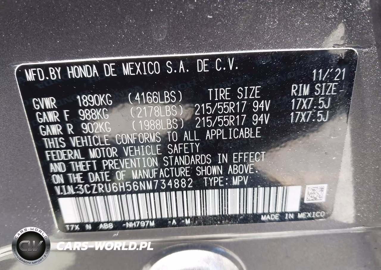 2022 Honda Hr-V Awd Ex VIN:3CZRU6H56NM734882 - 9