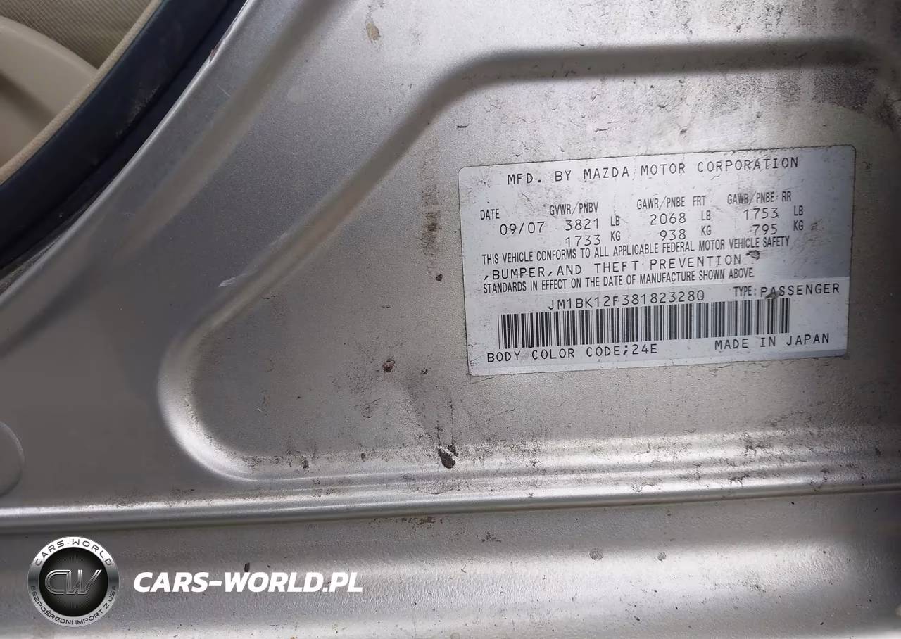 2008 Mazda Mazda3 I VIN:JM1BK12F381823280 - 9