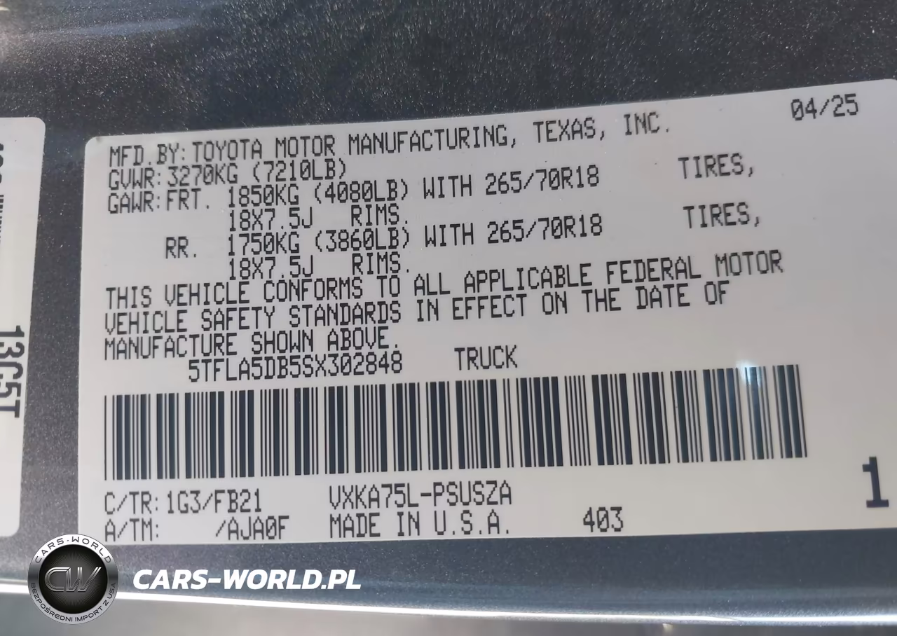 2025 Toyota Tundra Sr5 VIN:5TFLA5DB5SX302848 - 9