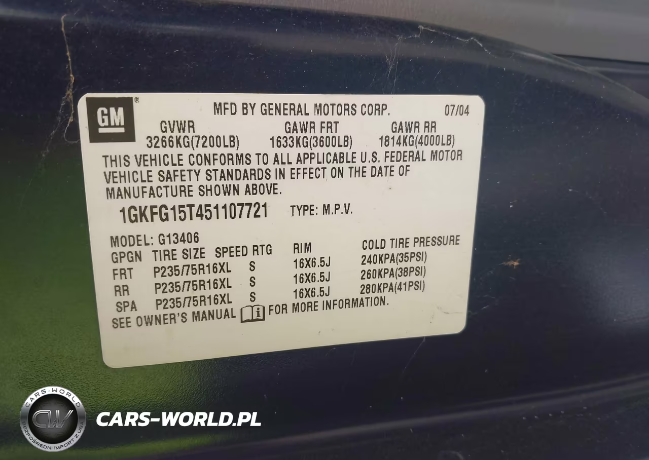 2005 GMC Savana Passenger Standard VIN:1GKFG15T451107721 - 9