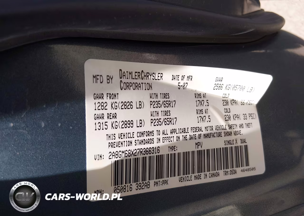2007 Chrysler Pacifica Touring VIN:2A8GM68X27R366316 - 9