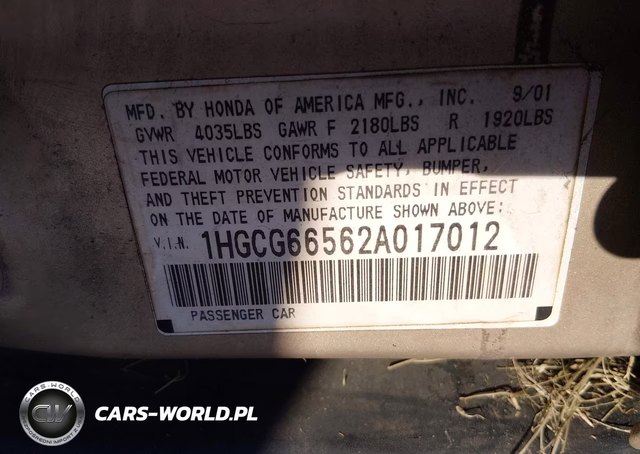 2002 Honda Accord 2.3 Lx VIN:1HGCG66562A017012 - 9