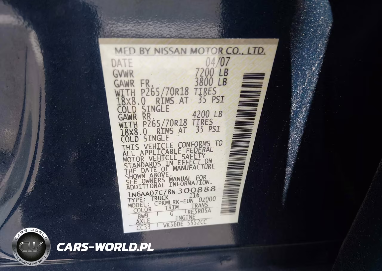 2008 Nissan Titan Xe VIN:1N6AA07C78N300888 - 9