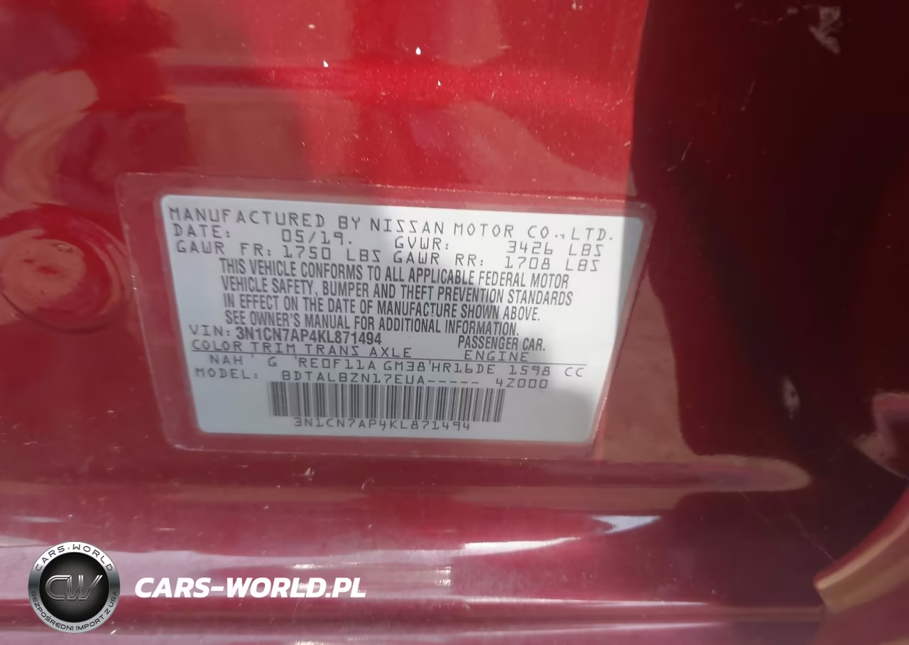 2019 Nissan Versa 1.6 Sv VIN:3N1CN7AP4KL871494 - 9