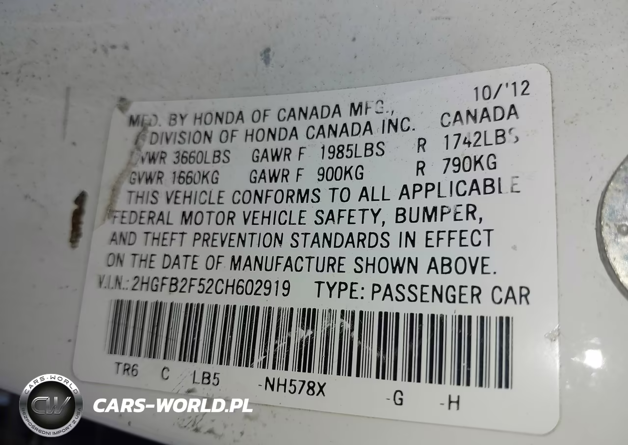 2012 Honda Civic Lx VIN:2HGFB2F52CH602919 - 9